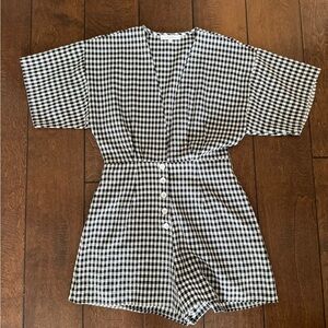 Olivaceous Black and White Gingham Romper